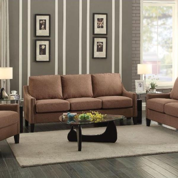 Zapata Sofa - Brown Linen Fabric - Wood Frame 