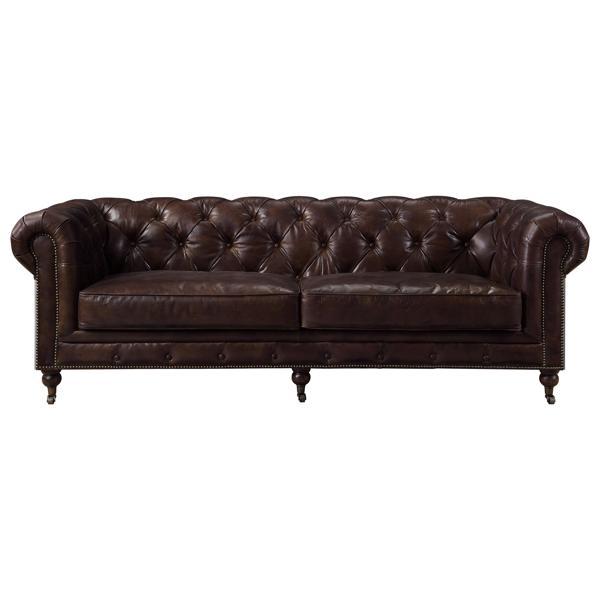 Aberdeen Sofa - Vintage Brown Top Grain Leather - Wooden Legs 