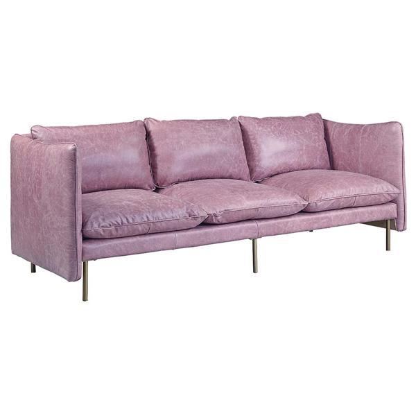 Metis Sofa - Wisteria Top Grain Leather - Metal Brass Legs 
