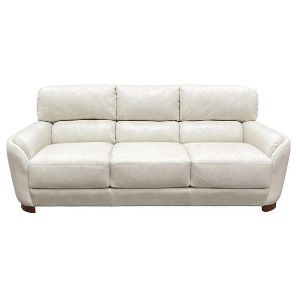 Edrice Sofa - Ice Gray Top Grain Leather - Wooden Legs 