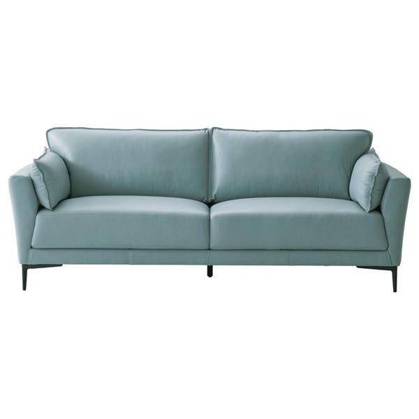 Mesut Sofa - Light Blue Top Grain Leather and Black Finish Metal Legs 