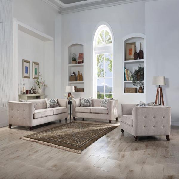 Cyndi Sofa with 2 Pillows - Tan Velvet - Espresso Finish Legs 