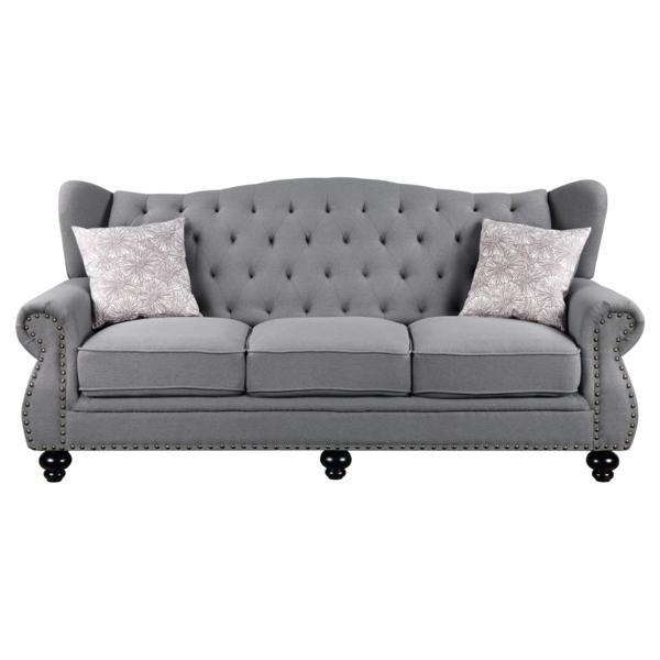 Hannes Sofa with 2 Pillows - Gray Fabric - Wood Leg 