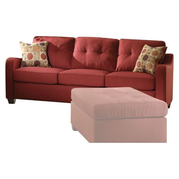 Cleavon II Sofa with 2 Pillows - Red Linen Fabric - Dark Oak Finish Legs 