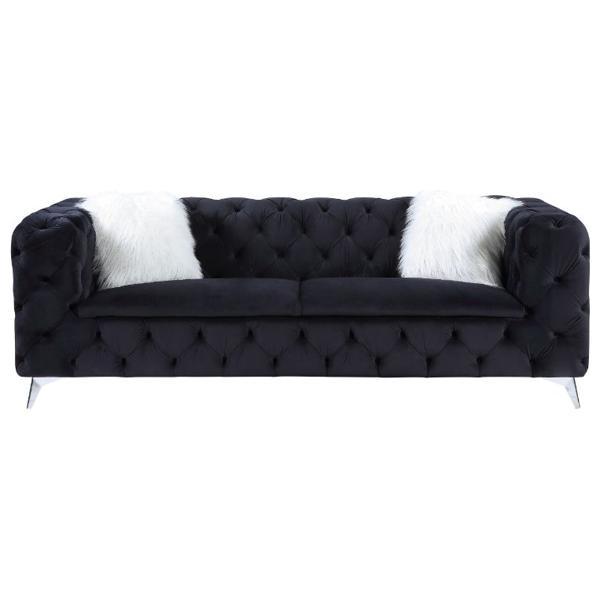 Phifina Sofa with 2 Pillows - Black Velvet - Metal Legs 