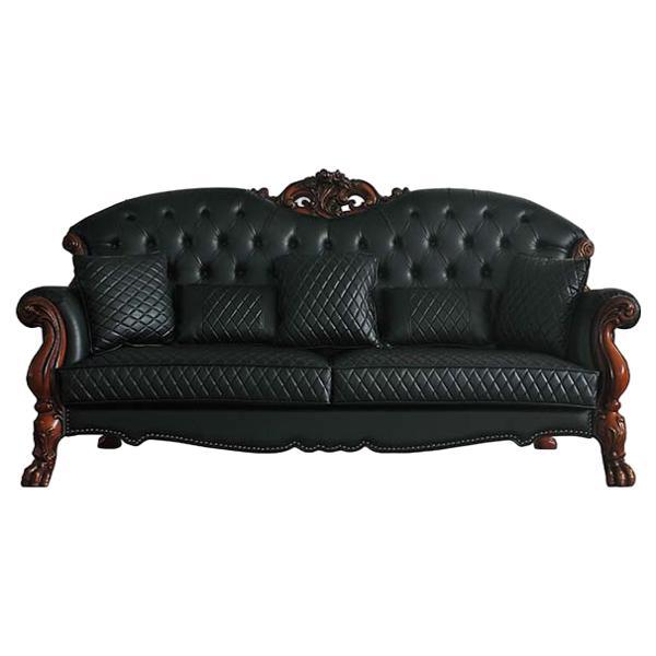 Dresden Sofa with 5 Pillows - Synthetic Leather - Cherry Oak Finish Frame 