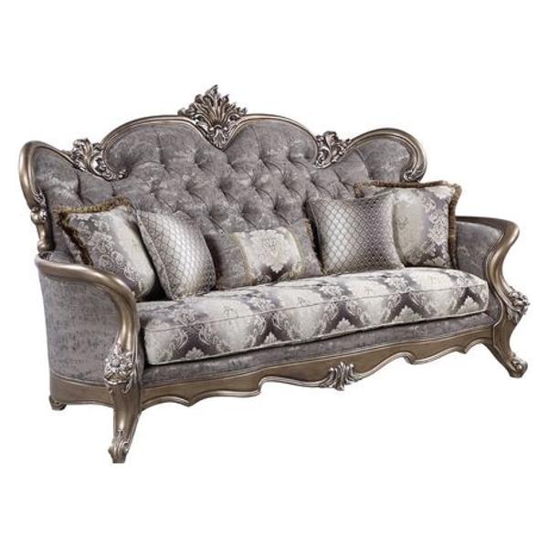 Elozzol Sofa with 5 Pillows - Fabric - Antique Bronze Finish Frame 