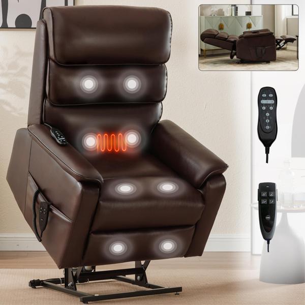 Recliner and Massage Chair 45" - Dual Motor - Brown Leatheraire 