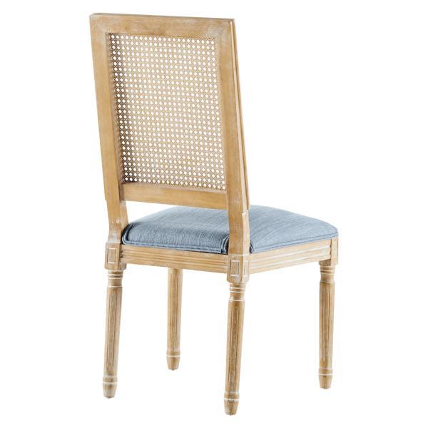 Grampian French Country Dining Chairs - Cane Backrest and Upholstered Seats - Slate Blue Fabric and Solid Wood Frame - Set of 4 