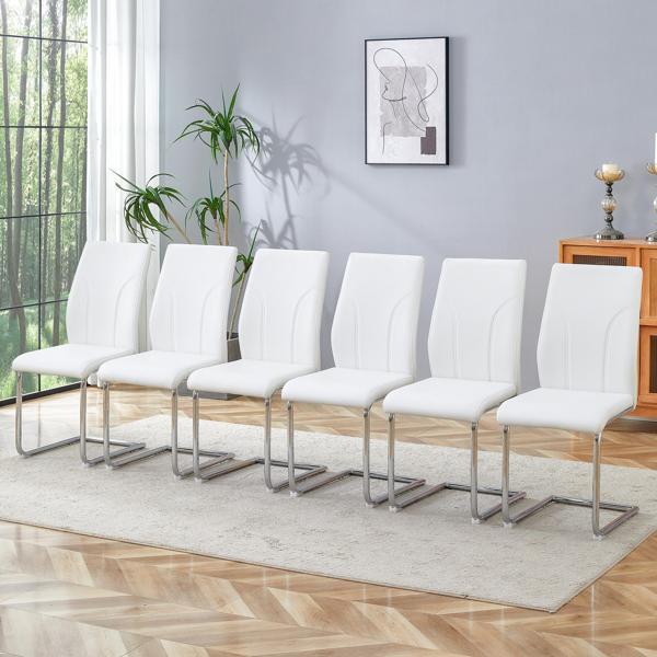 Dining Chair 47" - White Polyurethane High Backrest Seats and Sturdy Leg Chairs - Set of 6 