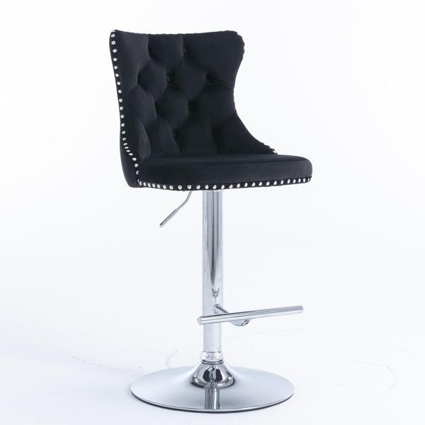 Nyxelle Adjustable Swivel Bar Stool - Velvet - Black - Set of 2 