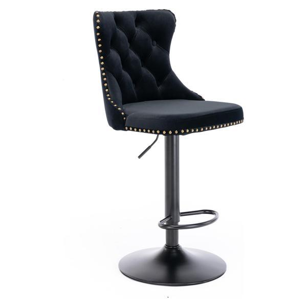 Nyxelle Adjustable Bar Stools - Velvet - Black - Set of 2 