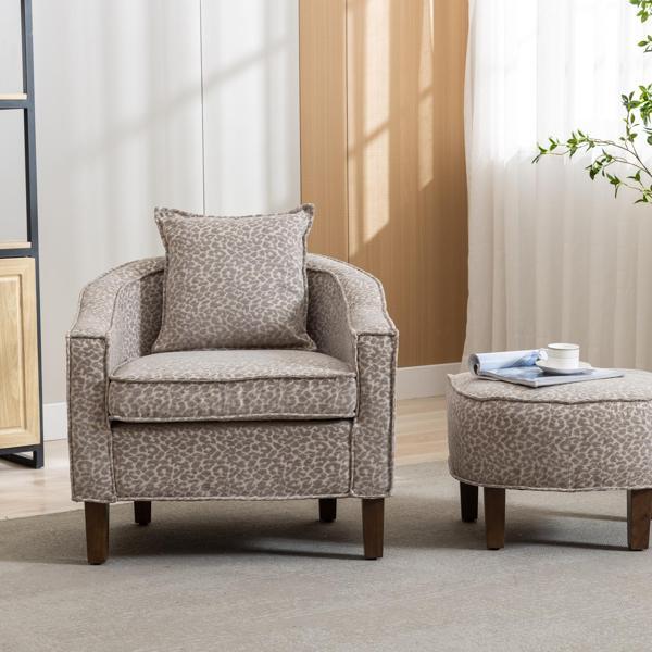 Uptown Accent Chair with Ottoman Leopard Gray Chenille Black