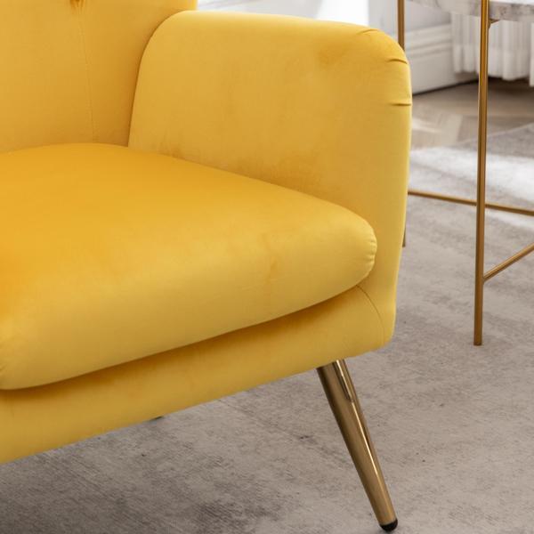 Elegancio Accent Chair Velvet Button-Tufted Wing Back Yellow