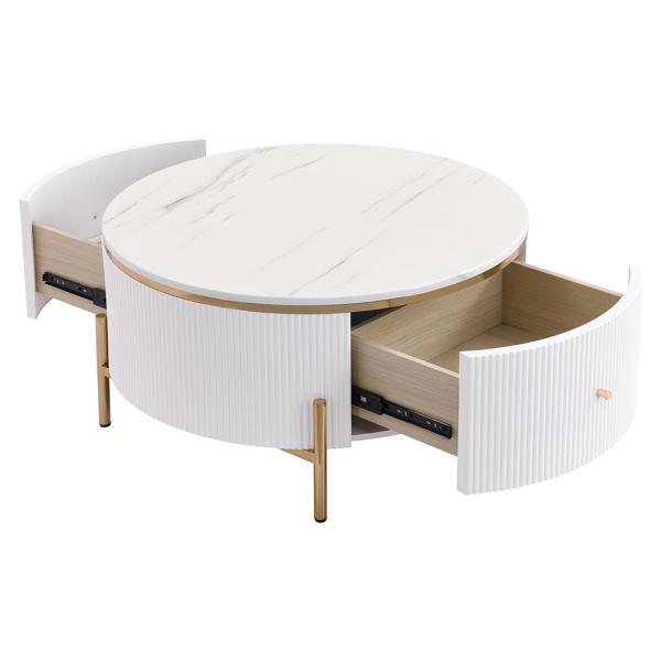 Tidestone 32" Round Coffee Table - Marble Pattern Top - White and Gold 
