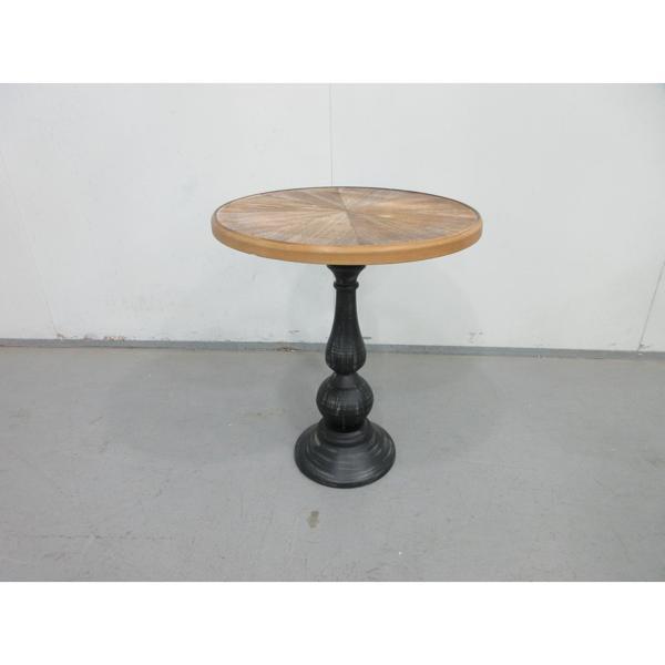 Quaint Vintage Round Side Table - Natural Wood and Metal 