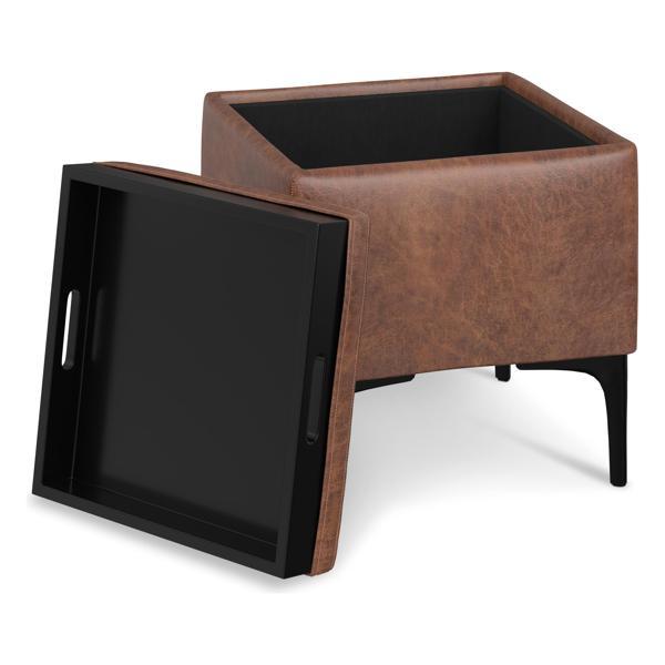 Kensington Natasha Storage Ottoman with Tray - Brown Faux Leather 