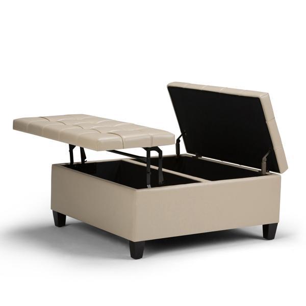 Whitecliff Harrison Coffee Table Storage Ottoman - Satin Cream Vegan Faux Leather 