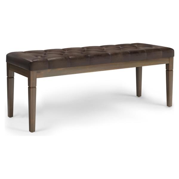 Coastal Waverly Tufted Ottoman Bench - Distressed Brown Faux Leather 