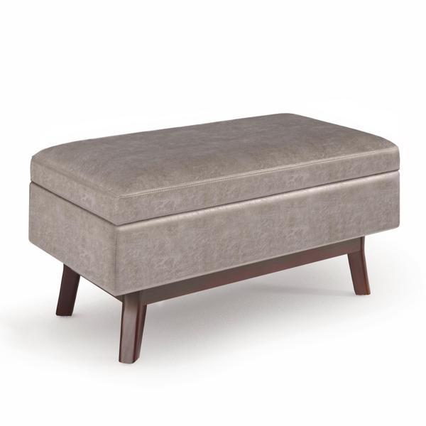 Finnley Owen Storage Ottoman - Distressed Gray Faux Leather 