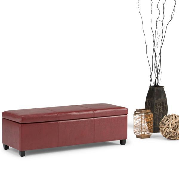 Caryll Avalon 48" Ottoman Bench - Red Faux Leather - Storage 