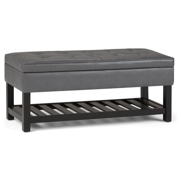Terra Cove Cosmopolitan Storage Ottoman Bench - Stone Grey Faux Leather 