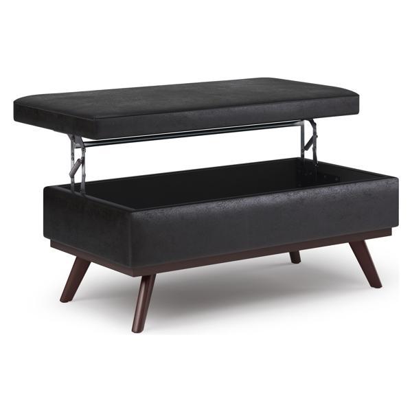 Flourish Owen Lift Top 42" Ottoman - Distressed Black Faux Leather 