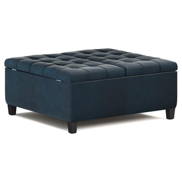 Covington Harrison Ottoman - Distressed Dark Blue Faux Leather 