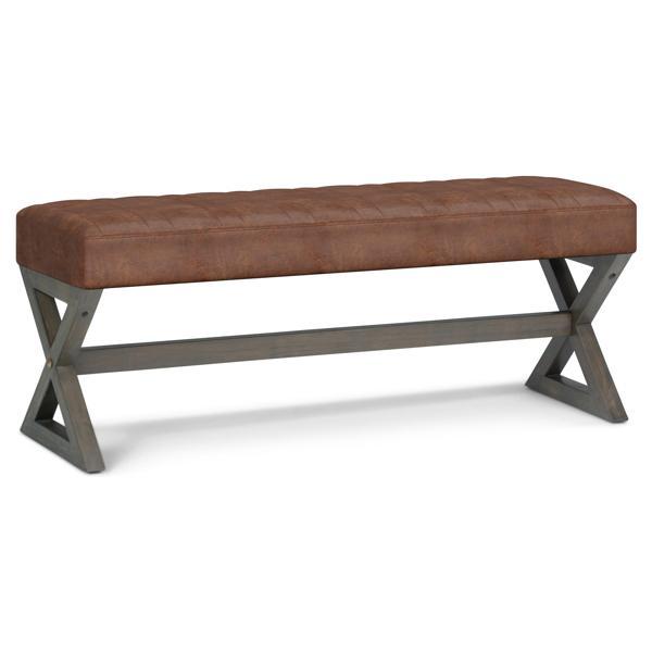 Salo Salinger Ottoman Bench - Distressed Saddle Brown Faux Leather 