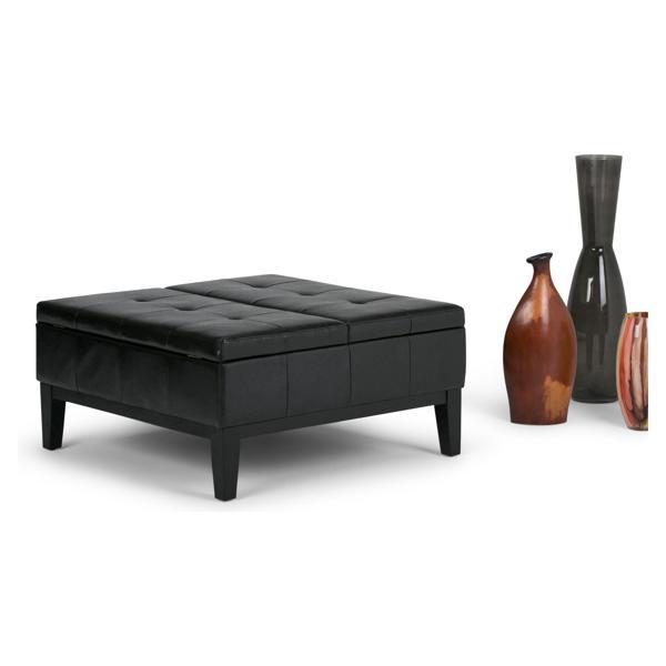 Journeyquest Dover 19" Ottoman - Midnight Black Faux Leather - Storage 