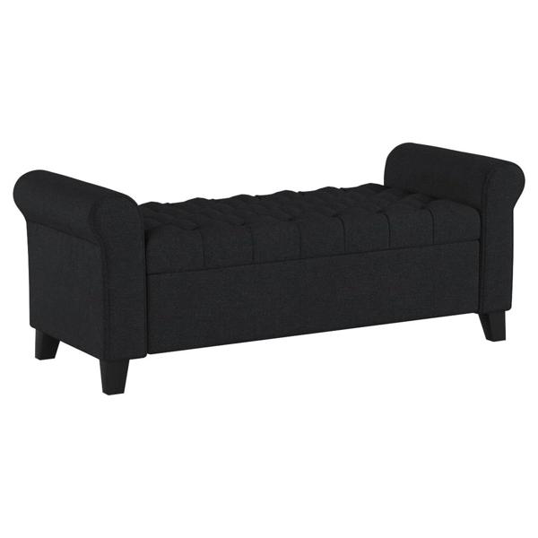 Ziegler 50" Armed Storage Bench - Dark Gray Fabric - Button Tufted 
