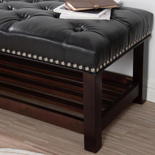 Fieron 60" Bench - Black Polyurethane - Wooden Base 