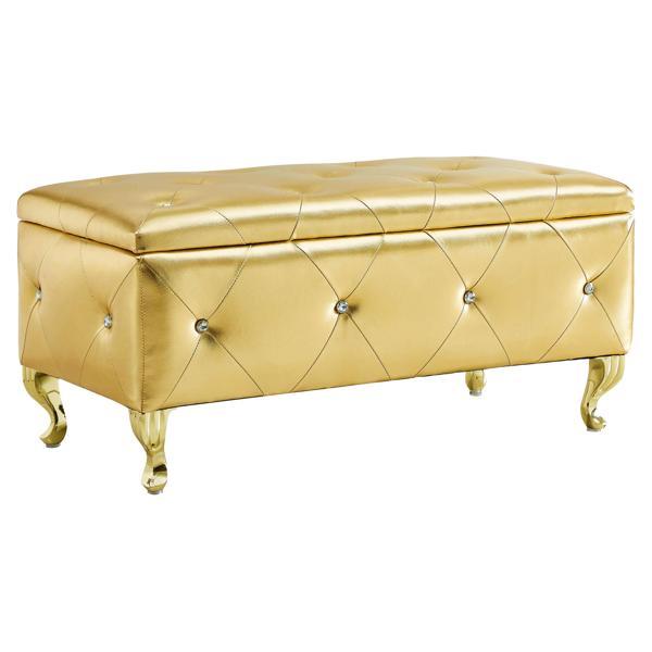 Lido 39" Ottoman Bench - Faux Leather - Gold 