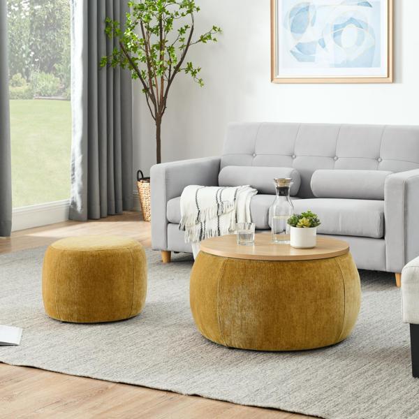 Gale 25" Round Storage Ottoman - Dark Yellow Fabric 