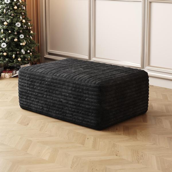 Cosmara Ottomans - Black Plush Corduroy Fabric 