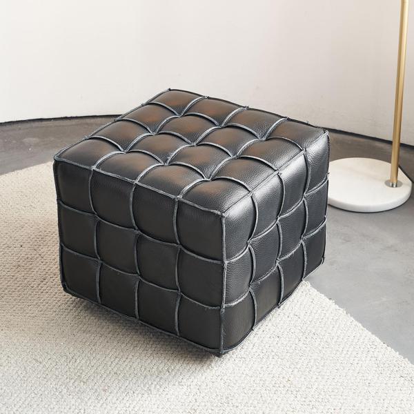 Divinity 17" Ottoman - Black Genuine Leather Tufted 