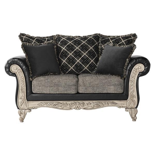 Yorba Linda San Marino 71" Loveseat - Ebony Faux Leather and Gray Fabric 