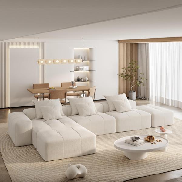 Lynoxa Modern 170" Sectional Sofa - Sparkling Chenille Fabric Soft Cushion - Beige 
