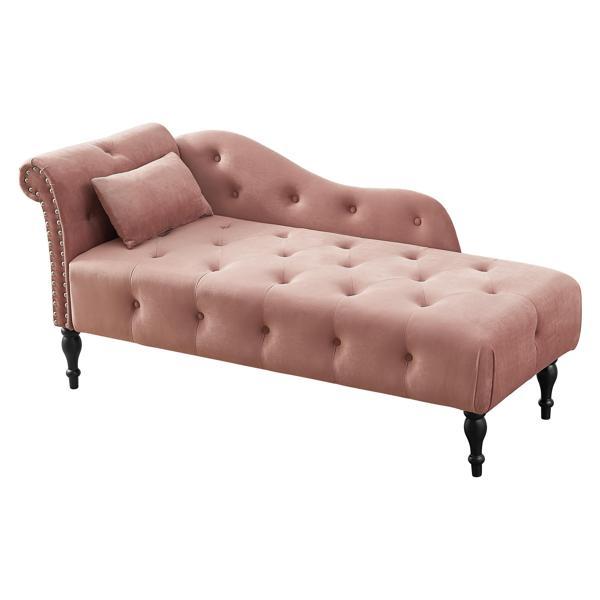 Lorvex 61" Chaise Lounge - Tufted Buttons - Velvet - Rose 