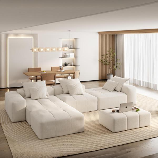 Ylda Modern 184" Sectional Sofa - Sparkling Chenille Fabric Soft Cushion - Beige 