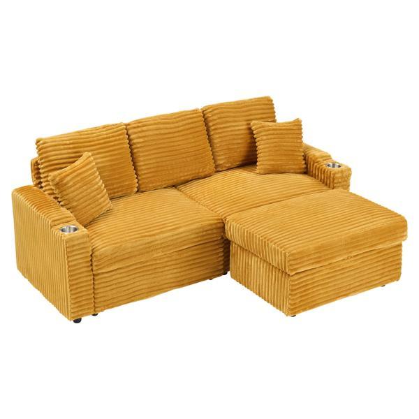 Nyxorin 80" Sofa - Foldable and Hidden Chaise Lounger - Orange Corduroy 