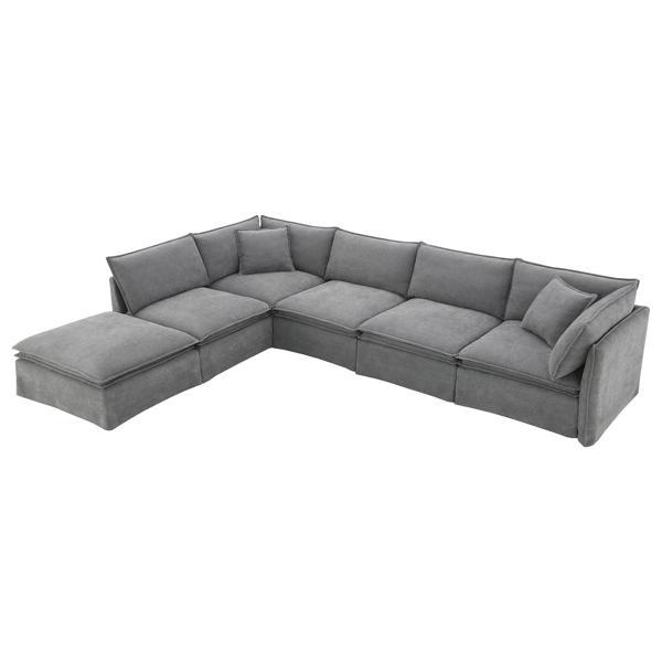 Easton Place Modular 126" Sectional Sofa with Movable Ottoman - 6-Seat - Light Gray Chenille 