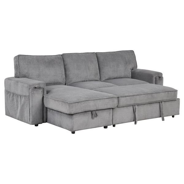 Cavonia 96" Sleeper Sectional Sofa with Storage Bags and Cup Holders - Gray Polyester 