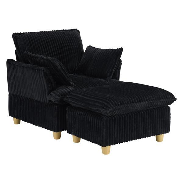 Alarica 60" Sofa with Ottoman and Throw Pillows - Black 