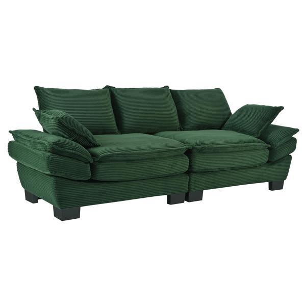 Verdona U-Style 80" Sofa - Modern Curved Back - Dark Green Corduroy 