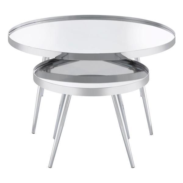 Kaelyn Round Mirror Top Nesting Coffee Table