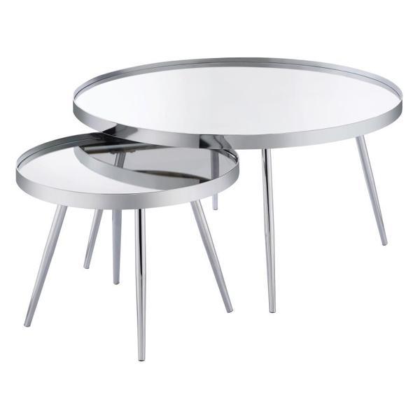 Kaelyn Round Mirror Top Nesting Coffee Table - Thumbnail 2