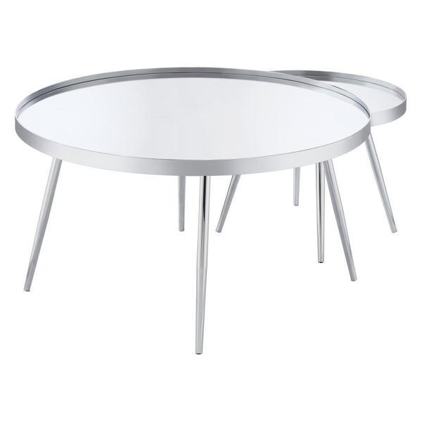 Kaelyn Round Mirror Top Nesting Coffee Table - Thumbnail 4