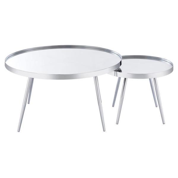 Kaelyn Round Mirror Top Nesting Coffee Table - Thumbnail 3