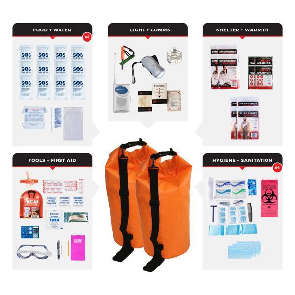 Essential Survival Kit - 4 Person - Waterproof Dry Bag 